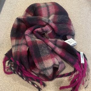Gap purple navy plaid scarf fringe NWT